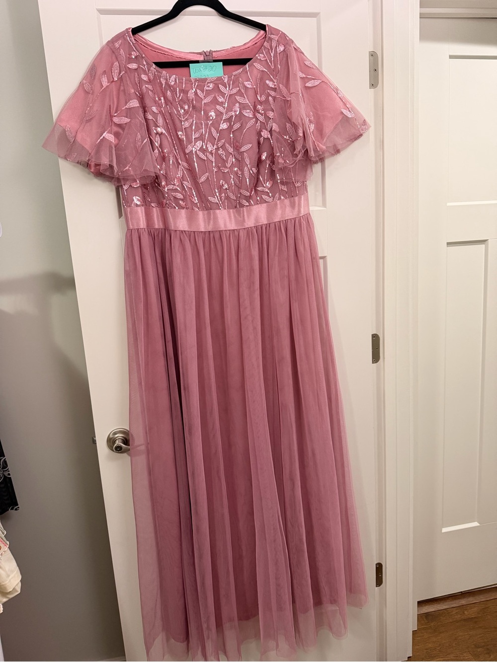 Ladies Dusty Maxi Formal length Rose Embroidered Tulle Dress